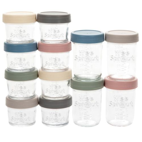 Weesprout Glass Baby Food Storage Jars W/ Lids - 4oz, 8oz, 12 Pack Set - Matte Color