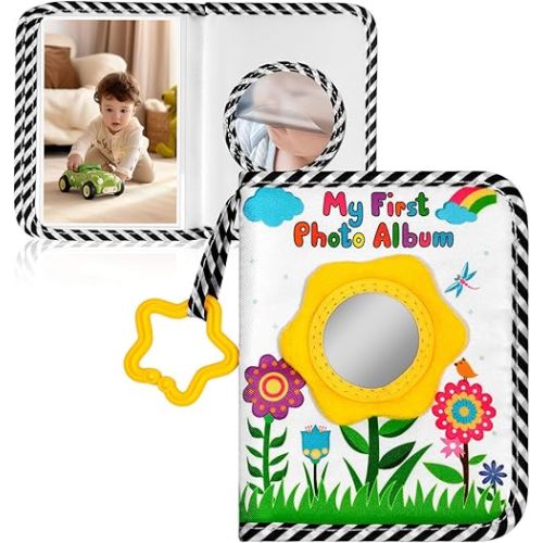 My First Book Of Photos, Baby's My First Family Album, My First Photo Book For Baby Holds 17 4x6 Photos,Toddler Photo Album With Safety Mirror,Soft Cloth Photo Book For Newborn Toddler & Kids (yellow)
