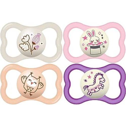MAM Air Night & Day Baby Pacifier, for Sensitive Skin, Glows in The Dark, 6-16 Months, Girl, 4 Count