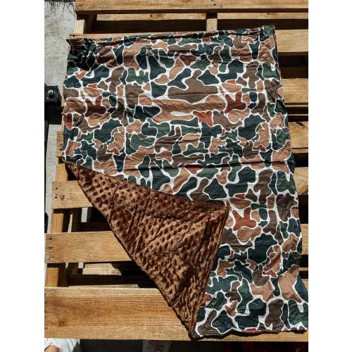 Old School Camo Minky Blanket in Brown