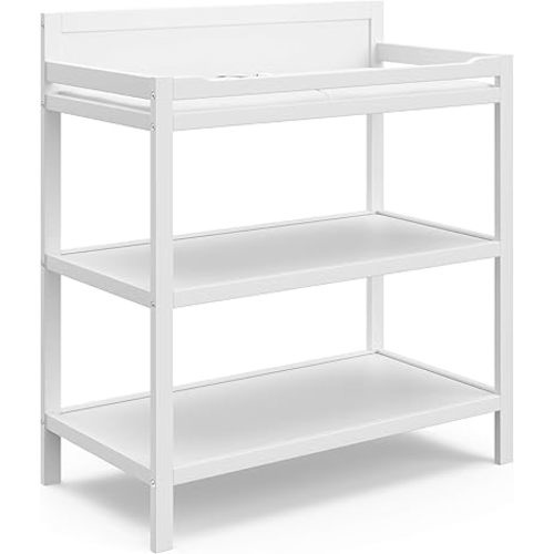 Storkcraft Alpine Changing Table (White) – GREENGUARD Gold Certified Nursery Changing Table, Includes Water-Resistant Changing Pad, 2 Shelves for Nursery Storage and Organizing