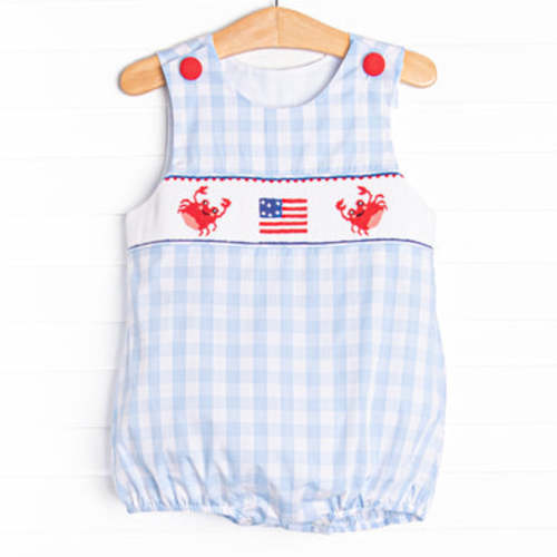 Patriotic Pinchers Smocked Boy Bubble, Blue – Stitchy Fish