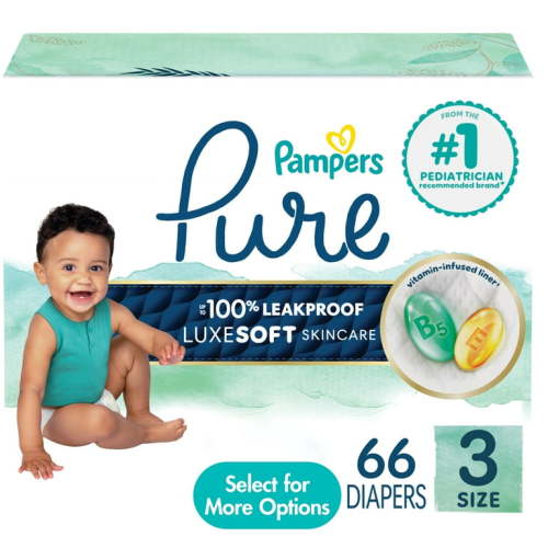 Pampers Pure Baby Diapers Size 3, 66 Count (Select for More Options)