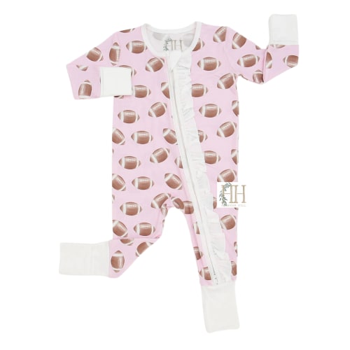 Girls Ruffle Pink Football Zipper Romper