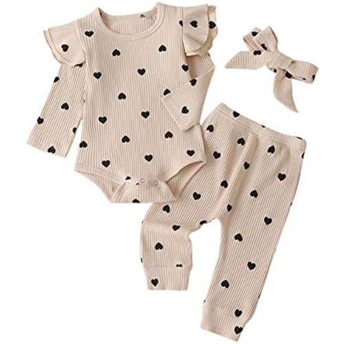 Newborn Baby Girl Clothes Infant Girls Outfits Ribbed Ruffled Long Sleeve Romper Bodysuit Pants Headband Set