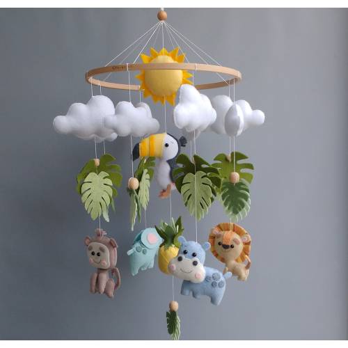 Safari Baby Mobile Boy - Jungle Crib Mobile Girl- Animals Mobile Elephant Lion Hanging Mobile - Neutral Gender Baby Gift - Newborn Present