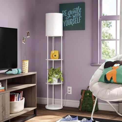 Shelf Floor Lamp White (light Bulbs Not Included) - Room Essentials™: Modern Standing Lamp With Pull Chain, Etl Listed