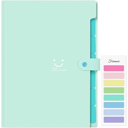 Forvencer Accordion File Organizer, Letter Size, 7 Pocket Expanding File Folder, Cute File Folder with Labels, Portable File Organizer for School Office Supplies, Folders for Documents, Green