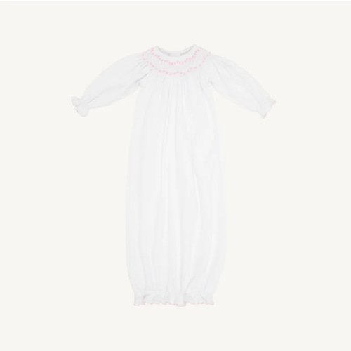 Sweetly Smocked Greeting Gown - Worth Avenue White with Palm Beach Pin