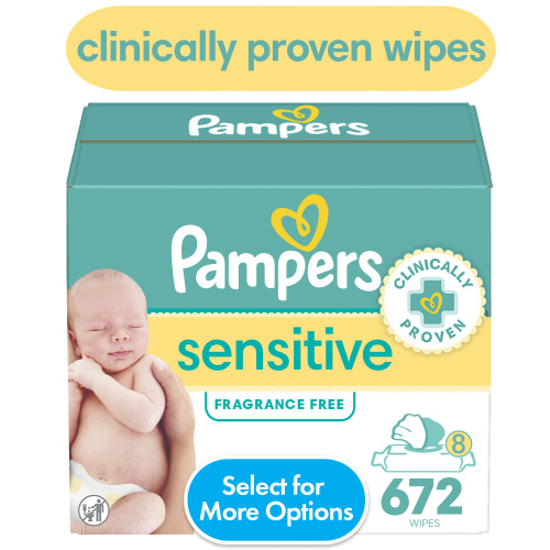 Pampers Sensitive Baby Wipes, 8-Pack, 672 Count, Dermatologist Approved, Hypoallergenic, Alcohol and Fragrance Free