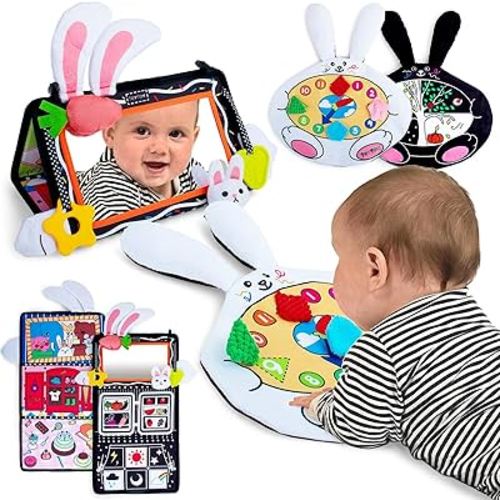 teytoy Tummy Time Mirror for Babies 0-6 Months, Black and White High Contrast Baby Toys Brain Development, Sensory Baby Mirror Tummy Time Toys for Newborn Infant 0 3 6 Months Gifts