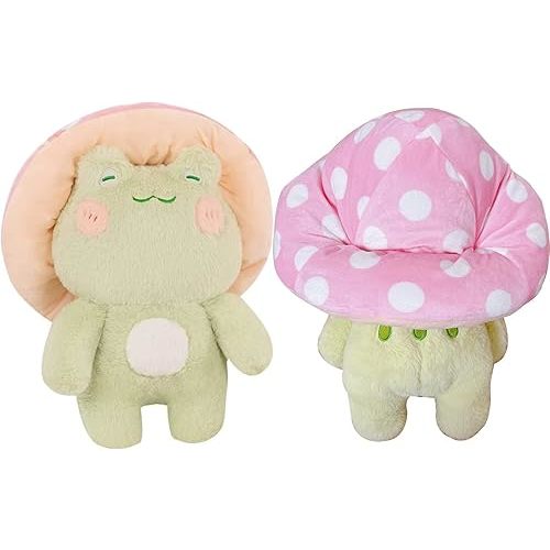 Frog Plush 10" Cute Frog Mushroom Hat Stuffed Animals Kawaii Plush Toys Throw Pillow Home Room Decor Aesthetic Gift