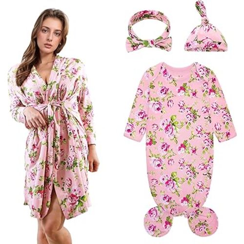 Maternity Robe and Baby Knotted Gown Set, Mom and Baby Matching Outfits Hospital Girl, Hospital Labor and Delivery