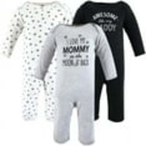 Hudson Baby Infant Boys Cotton Coveralls, Mom Dad Moon Back, 0-3 Months