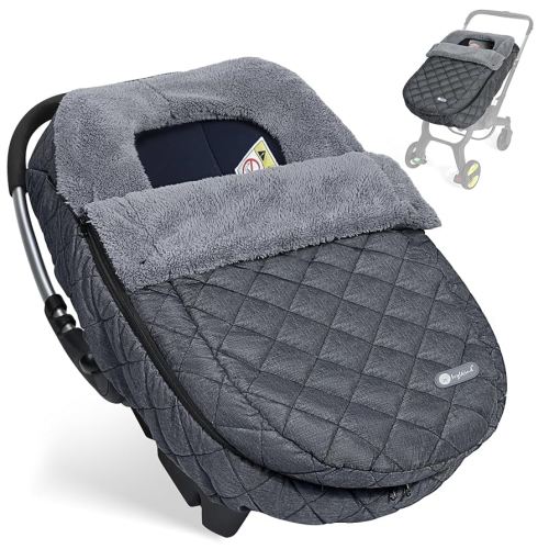 Winter Baby Car Seat Cover, Warm Carseat Cover with Removable Zipper for Baby Boys & Girls, Waterproof Car Seat Covers, Keeps Babies Warm and Cozy in Cold Weather, Dark Grey