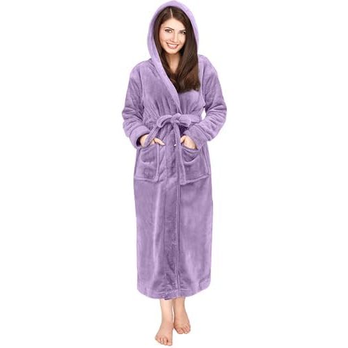 NY Threads Womens Fleece Hooded Bathrobe Plush Long Spa Robe