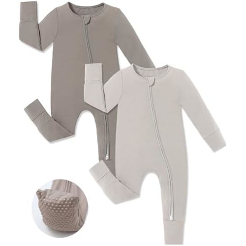 JunNeng Viscose from Bamboo Sleeper with Mittens, 2 Way Zipper Baby Boy Pajamas, Non Slip Sleep'N Play Romper