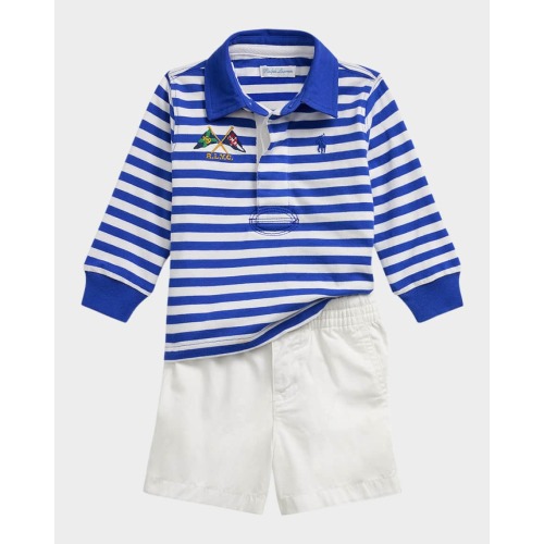 Boy's Jersey Long-Sleeve Rugby Shirt & Shorts Set, Size 9M-24M