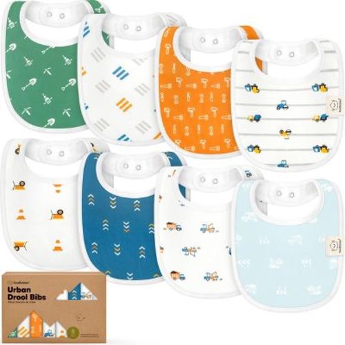 KeaBabies 8pk Organic Baby Bibs for Boy, Baby Drool Bib for Baby Boys and Girls, Newborn Teething Bibs (Grayscale)