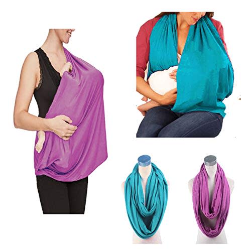 JTSN 2 Pack Nursing Cover - Breastfeeding Cover ups Infinity Scarf, Lightweight Soft Breathable