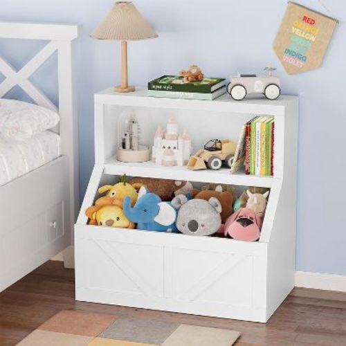 Kids Bookshelf, Wooden Toy Storage Organizer With Cubby
