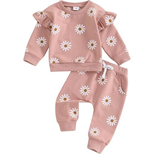 Mubineo Toddler Baby Girl Clothes Cute Flower Sweatshirt Outfits Fall Winter Long Sleeve Tops Pant Outfit Sweatsuit Set