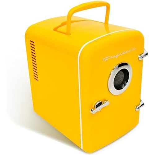 Frigidaire Curtis EFMIS151 Mini Portable Compact Personal Cooler Fridge, 4 Liter Capacity, 6 Cans, Makeup, Skincare, Freon-Free & Eco Friendly, Includes Home Plug & 12V Car Charger, Yellow