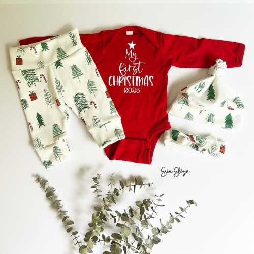 First Christmas baby outfit, Christmas baby coming home outfit gender neutral, Christmas baby gift, Baby&#39;s 1st Christmas, Made in the USA