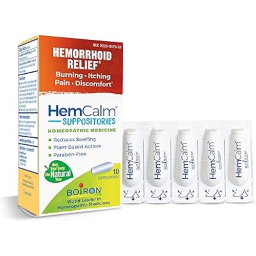 Boiron HemCalm Suppositories for Hemorrhoid Relief of Pain, Itching, Swelling or Discomfort - 10 Count