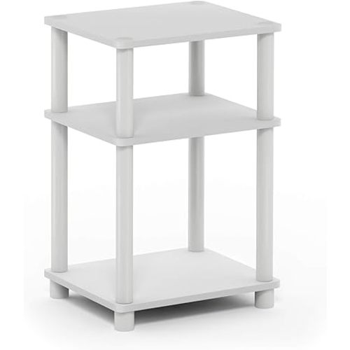 Furinno JUST Side Table, 3-Tier End Table, Night Stand, Bedside Table, for Living Room, Bedroom, White(Espresso)/White