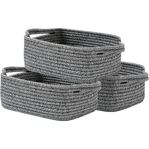 KALLAX Small Woven Basket, 12 x 8 x 4.5 Inches, Small Storage Baskets for Organizing, Gift Baskets Empty, Cute Rope Shelf Closet Storage Bins for Shelves, Dog Toy Basket, Mixed Black