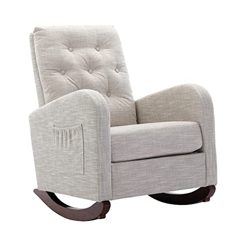 Dolonm Rocking Chair Mid-Century Modern Nursery Rocking Armchair Upholstered Tall Back Accent Glider Rocker for Living Room (Light Gray - Polyester)