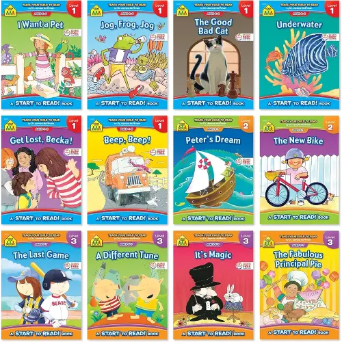 School Zone Start to Read! 12-Book Set - Progressive Reading Levels 1, 2 and 3: 192 Pages, Preschool, Kindergarten, 1st Grade, 2nd Grade, Beginning Readers, Ages 4-7 (Start to Read! Book Series)