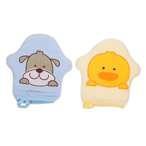 Healifty 2Pcs Baby Bath Mitt Ducky Dog Puppet Washcloths Kids Wash Gloves Bath Sponge Body Scrubber Exfoliating Gloves Wash Towels Sponge for Toddler