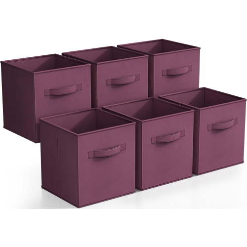 Sorbus 11" Collapsible Fabric Storage Cubes - 6 Foldable Bins with Handles for Clothes, Toys, Books (Purple)