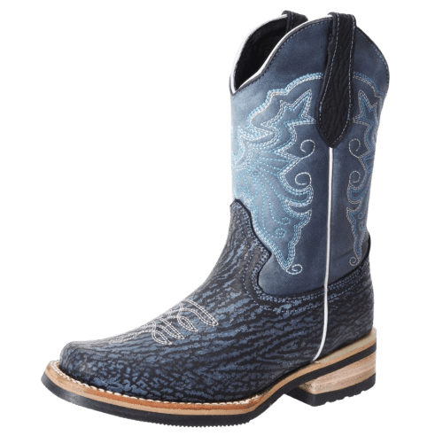Boys' Blue Cuello de Toro Print Square Toe Boot