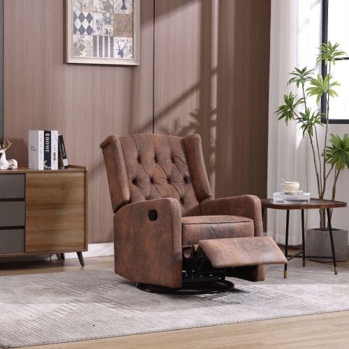 Coffee Swivel Rocking Recliner Chair,360°Swivel Nursery Rocking Glider Chair,Modern Small Rock Swivel Recliner Chair Home Theater Seat-Cuddlewood