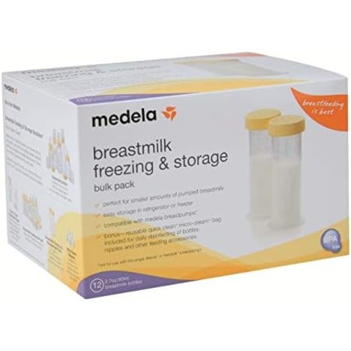 Medela Breast Milk Storage Bottles, 12 Pack of 2.7 Ounce Containers, Leak Proof Lids, Breastmilk Freezer or Refrigerator Storage, Made Without BPA