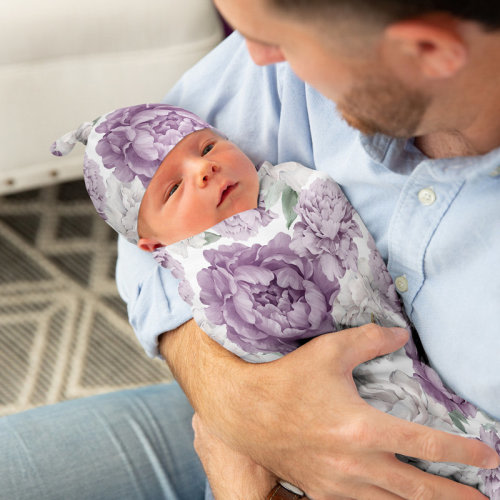 Sweet Jojo Designs Peony Floral Garden Lavender Purple and Ivory Rayon/Spandex Jersey Stretch Knit Baby Cocoon and Beanie Hat Sleep Sack Set | Wayfair