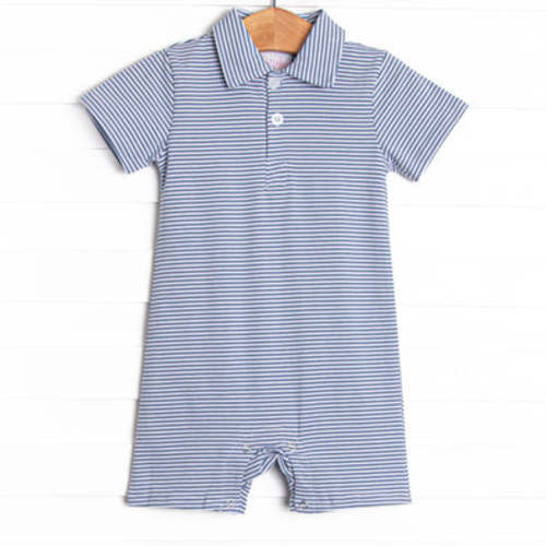 Levi Short Romper, Slate Blue Stripe – Stitchy Fish