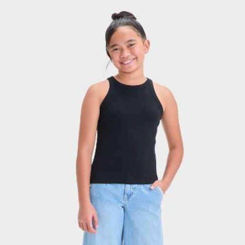 Girls' Ribbed Tank Top - Cat & Jack™ Black M: Cotton Blend, Recycled Polyester, Spandex, Sleeveless, Pullover, Machine Wash