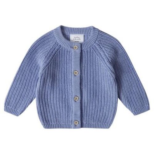 Stellou & Friends 100% Cotton Chunky Ribbed Knitted Cardigan For Boys & Girls Ages 0-6 Years - 0-3 Months / Periwinkle