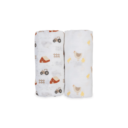 Lulujo Cotton Muslin Swaddles Barnyard and Hens Chicks