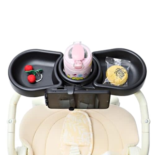 Heuriea Universal Stroller Snack Tray, Stroller Cup Holder Attachment for Baby & Toddler, Snack Tray for Stroller for with Phone Holder, Double Tray