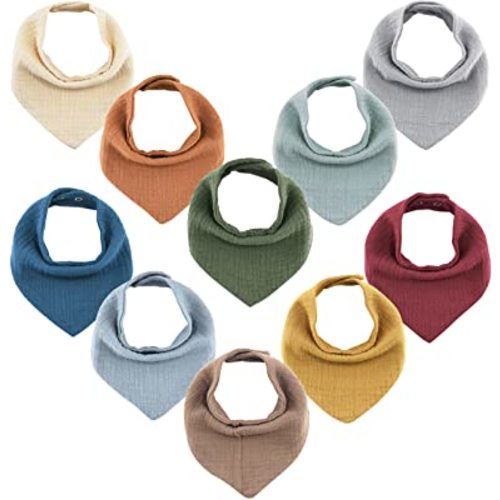 Meerdif Muslin Baby Bibs 10 Pack Baby Bandana Drool Bibs for Unisex Boys Girls, 100% Cotton 10 Solid Colors Set