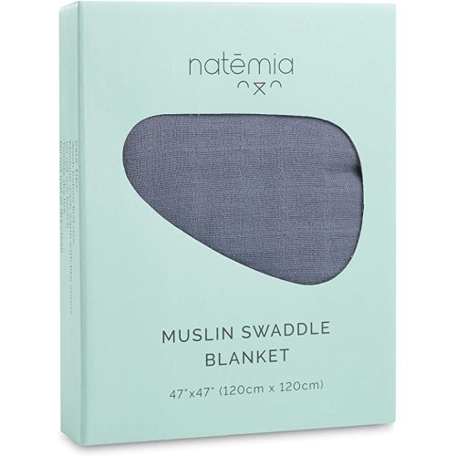 Natemia Baby Muslin Swaddle Blanket (Gray) - Silky Soft, Gentle Receiving Blankets for Newborns, Boys, Girls - Versatile, Breathable, Skin-Friendly, Machine-Washable - Baby Shower Registry Essential