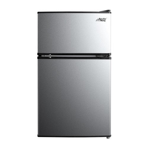 Arctic King Compact 3.2 Cu ft Two Door Mini Fridge with Freezer, Temperature Control, E-Star Stainless Steel
