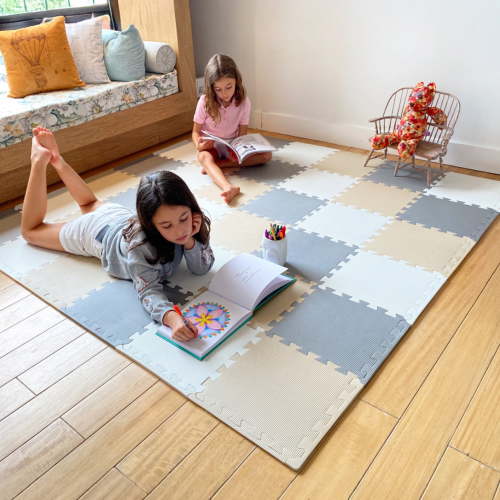 MioTetto Non-Toxic Foam Play Mat for Babies & Kids, Interlocking Puzzle Tiles, Cream-Gray-Beige, 36 Pieces – Perfect for Tummy Time, Crawling, Nursery, Playroom, or Gym