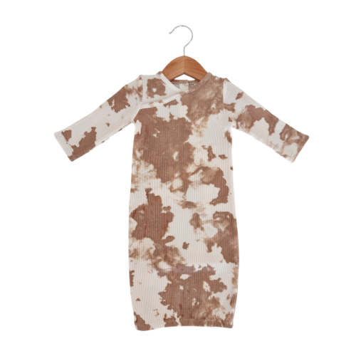 Organic Waffle Gown, Almond Tie Dye
