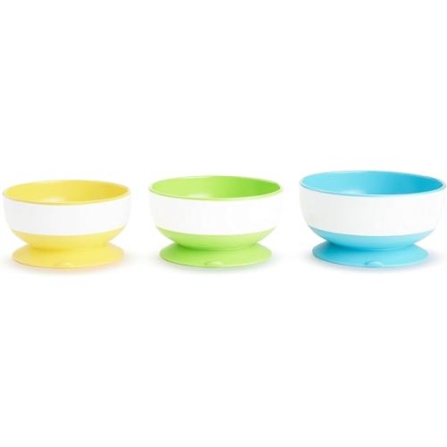 Munchkin Stay Put Suction Bowls for Babies and Toddlers, 3 Pack, Blue/Green/Yellow